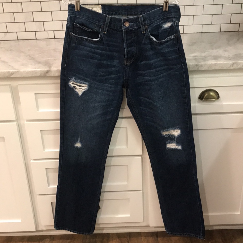 Hollister Jeans Mens 31 Inseam 32 Blue Denim Classic Straight Button Fly Ripped